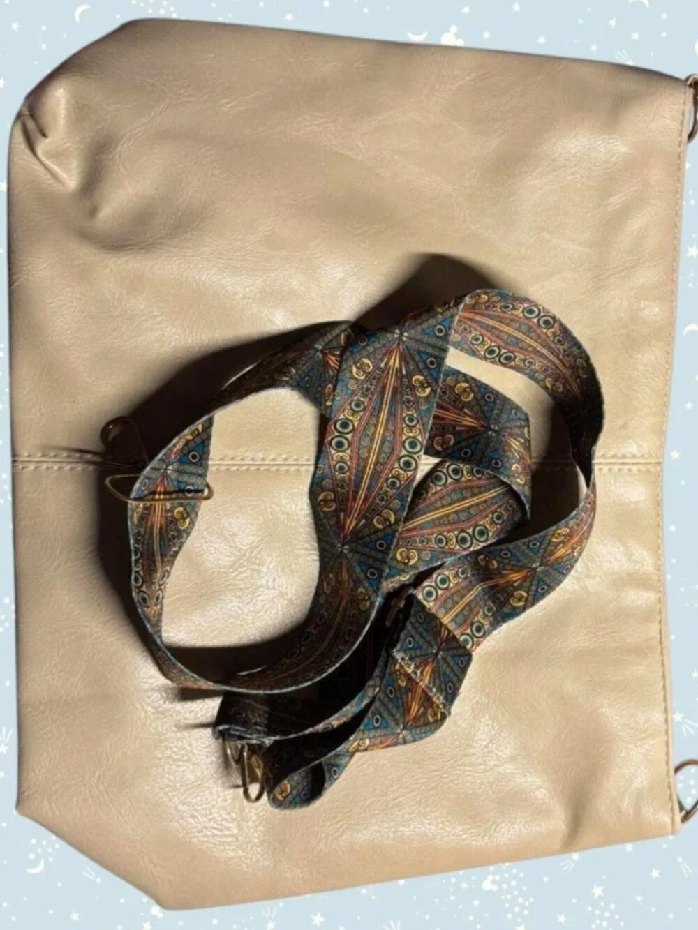 Cream faux leather large crossbody bag with boho strap